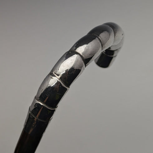 Around 1910 British antique thin cane pure silver bent handle 86cm